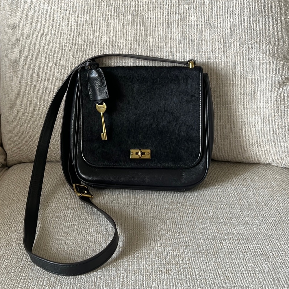 Vintage Leather Calf Hair Fossil Bag